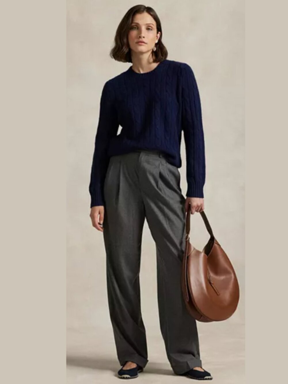 Polo Ralph Lauren Charcoal Gray Wool Flannel Wide Leg Pants - Size 12 - NWT